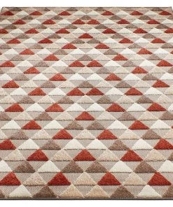WRG All Area Rugs And Runners Geometric Triangles Red Beige High Traffic Stain Resistant Indoor Outdoor Area Rug