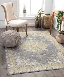 Modern Rugs And Decor All Area Rugs And Runners Mareva Machine Washable Yellow Vintage Oriental Medallion Area Rug