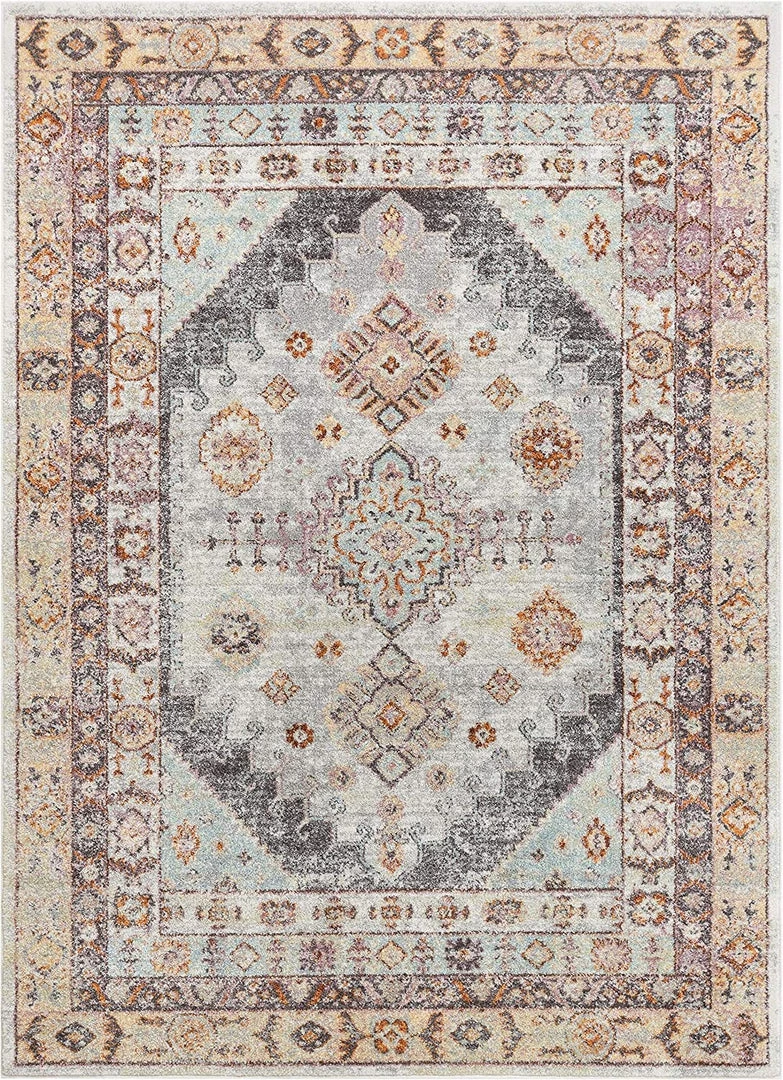 Virden Vera Vintage Ivory Grey Rust Tribal Diamond Medallion Pattern Area Rug 2 Virden Vera Vintage Ivory Grey Rust Tribal Diamond Medallion Pattern Area Rug