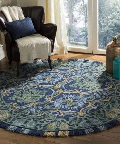 Modern Rugs And Decor Handmade Fringe Premium Wool Area Rug, Navy / Green All Area Rugs And Runners