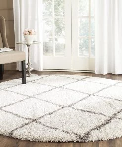 FAS Diamond Trellis Ivory/Grey Soft Plush Area Rug 2-inch Thick