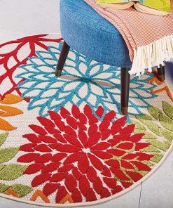 WRG Floral Indoor/Outdoor Red Multi-color Area Rug