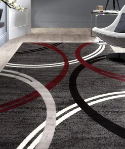 WRG All Area Rugs And Runners Contemporary Circles Pattern Red Gray Soft Area Rugs