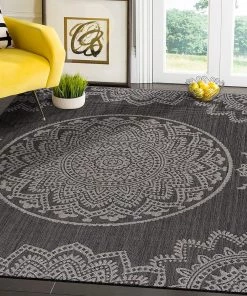 Modern Rugs And Decor Modern Area Rugs For Indoor Outdoor Medallion - Dark Grey / Light Grey All Area Rugs And Runners