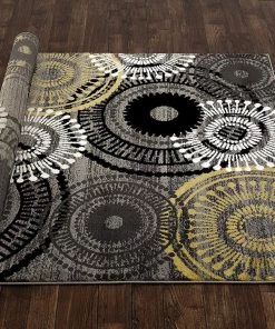 WRG All Area Rugs And Runners Contemporary Circles Gray/Grey Yellow White Black Area Rug