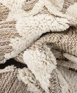 Varda Grey Tribal Cenar Beige Flat-Weave Hi-Low Pile Diamond Moroccan Tribal Area Rug