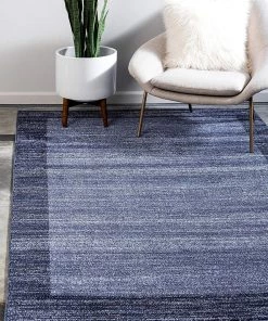 FAS Contemporary Bordered Soft Navy Blue Area Rug