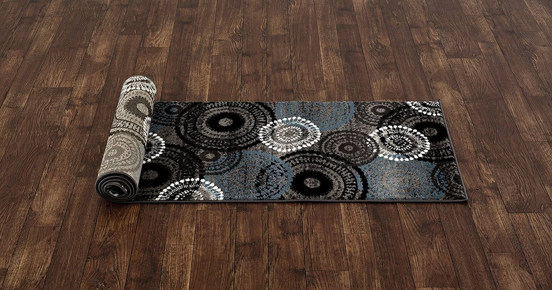 WRG Contemporary Circles Gray/Grey Blue White Black Area Rug 7 WRG Contemporary Circles Gray/Grey Blue White Black Area Rug