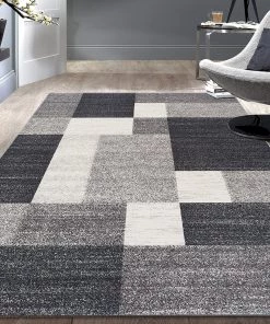 WRG Box Pattern Gray/Grey Area Rug Non-Slip Non Skid