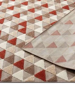 WRG All Area Rugs And Runners Geometric Triangles Red Beige High Traffic Stain Resistant Indoor Outdoor Area Rug