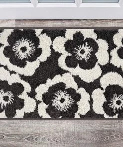 WRG All Area Rugs And Runners Floral Dark Gray Ivory Soft Shag Area Rug