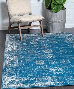 UL Vintage Distressed Bordered Blue Area Rugs All Area Rugs And Runners