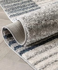 Well Woven All Area Rugs And Runners Beni Grey/Blue Boxes & Stripes Abstract Geometric Area Rug