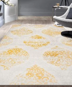 WRG Floral Damask Yellow Ivory Area Rug All Area Rugs And Runners