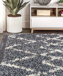 Jonathan All Area Rugs And Runners Mercer Plush Tassel Moroccan Tribal Geometric Trellis Denim Blue/Cream Shag Area Rug 13 Jonathan All Area Rugs And Runners Mercer Plush Tassel Moroccan Tribal Geometric Trellis Denim Blue/Cream Shag Area Rug