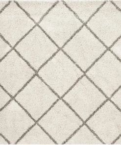 FAS Diamond Trellis Ivory/Grey Soft Plush Area Rug 2-inch Thick