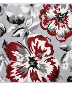 WRG All Area Rugs And Runners Gray/Grey Red White Floral Area Rugs
