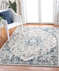 MAD473C Boho Chic Medallion Distressed Soft Area Rug, Ivory / Grey