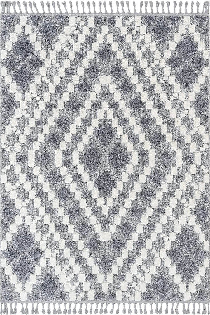 Well Woven Mallorie Grey Cream Tribal Ethnic High-Lo Textured | Diamond Medallion Area Rug 2 Well Woven Mallorie Grey Cream Tribal Ethnic High-Lo Textured | Diamond Medallion Area Rug