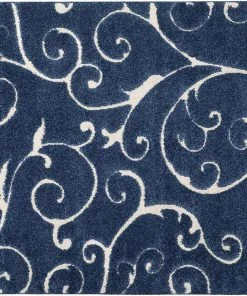 FAS Premium Swirl Thick Plush Dark Blue/Cream Area Shag Rug All Area Rugs And Runners
