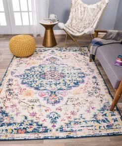 WRG Vintage Medallion Floral Ivory Dark Blue Soft Area Rug All Area Rugs And Runners