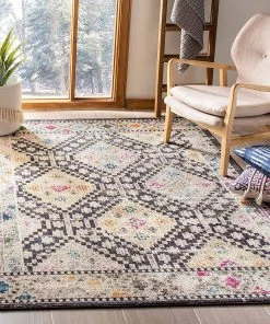 Modern Rugs And Decor All Area Rugs And Runners Boho Diamond Distressed Area Rug, Black / Yellow