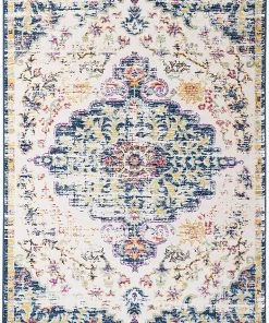 WRG Vintage Medallion Floral Ivory Dark Blue Soft Area Rug All Area Rugs And Runners
