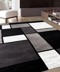 WRG Box Pattern Gray/Grey Black White Area Rug All Area Rugs And Runners