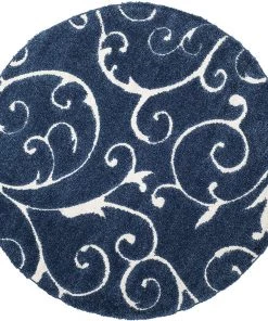 FAS Premium Swirl Thick Plush Dark Blue/Cream Area Shag Rug All Area Rugs And Runners