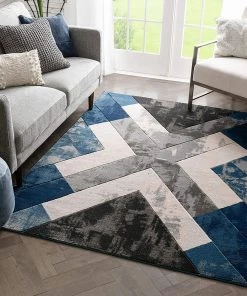 Well Woven Rheta Blue Modern Geometric Stripes & Angles Pattern Area Rug All Area Rugs And Runners