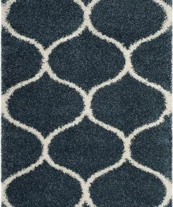 FAS All Area Rugs And Runners Moroccan Pattern Slate Blue Ivory Plush Shag Area Rug