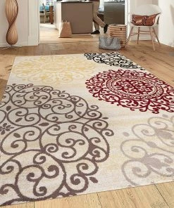WRG All Area Rugs And Runners Floral Cream Brown Red Area Rugs