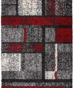 WW Geometric Pattern Red Gray Cozy Shag Area Rugs All Area Rugs And Runners