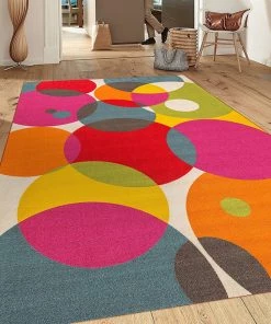 WRG All Area Rugs And Runners Vibrant Circle Area Rug Non-Slip/ No Skid