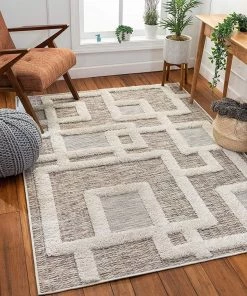 Varda Grey Tribal All Area Rugs And Runners Helga Beige Flat-Weave Hi-Low Pile Geometric Boxes Area Rug