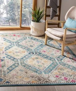 Modern Rugs And Decor Boho Diamond Distressed Area Rug, Dark Blue/Yellow All Area Rugs And Runners
