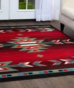 FAS All Area Rugs And Runners Southwest Black Red Ivory Low Pile Area Rugs