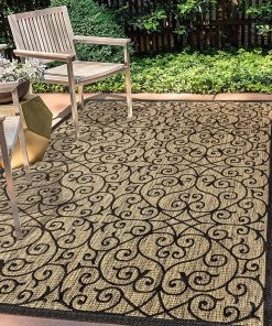 Jonathan All Area Rugs And Runners Madrid Vintage Filigree Textured Weave Indoor/Outdoor Black/Khaki Area Rug