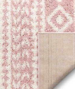 Well Woven All Area Rugs And Runners Tribal Diamond Stripes Pink Soft Shag Area Rug