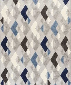 WRG All Area Rugs And Runners Diamond Blue Gray White High Traffic Stain Resistant Indoor Outdoor Area Rug