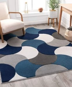 Well Woven Good Vibes Helena Blue Modern Geometric Shapes 3D Texture Soft Area Rug