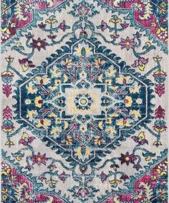 WW Adeline Bohemian Vintage Medallion Blue Multicolor Area Rug