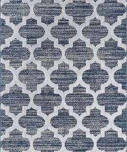 Well Woven Vera Navy Blue Grey | Moroccan Lattice High-Lo Textured | Area Rug