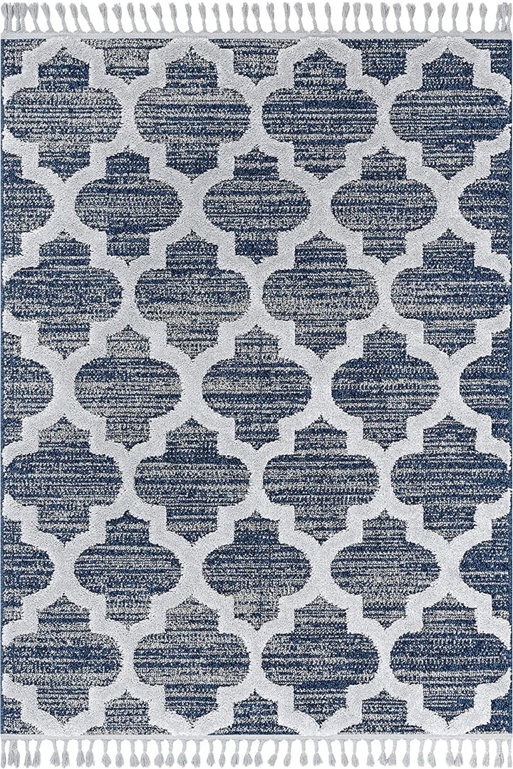 Well Woven Vera Navy Blue Grey | Moroccan Lattice High-Lo Textured | Area Rug 2 Well Woven Vera Navy Blue Grey | Moroccan Lattice High-Lo Textured | Area Rug