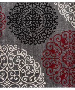 WRG Floral Gray White Red Area Rugs