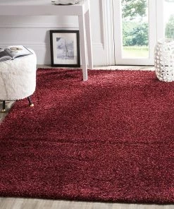 WRG Cozy Soft Thick Maroon Shag Area Rug 2-inch Pile Height All Area Rugs And Runners