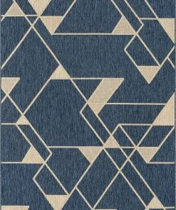 Well Woven Prosa Blue & Beige Indoor/Outdoor Flat Weave Pile Geometric Triangles Pattern Area Rug