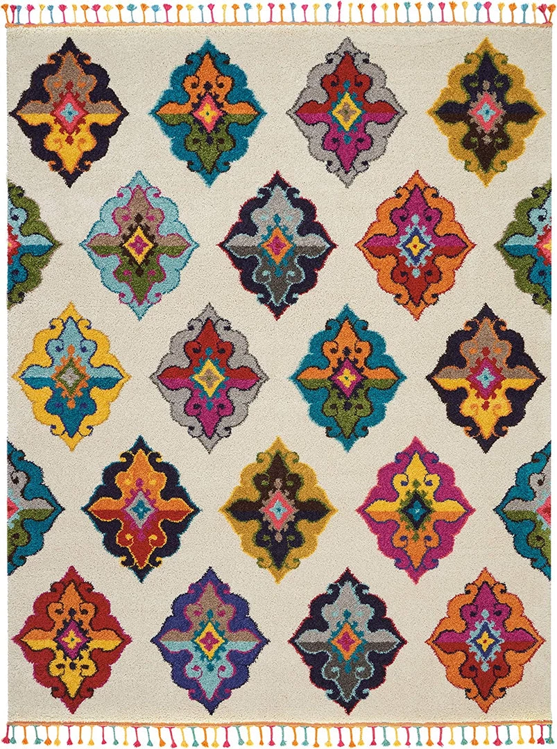 Modern Rugs And Decor Moroccan Casbah Plush Ivory/Multicolor Shag Area Rug 2 Modern Rugs And Decor Moroccan Casbah Plush Ivory/Multicolor Shag Area Rug