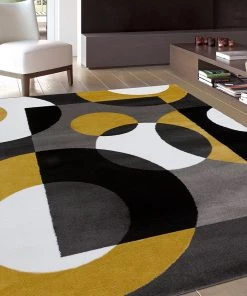 WRG Circle Gray/Grey Yellow Area Rug