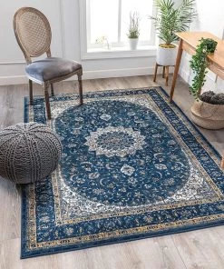 Well Woven All Area Rugs And Runners Traditional Vintage Medallion Oriental Blue Area Rug